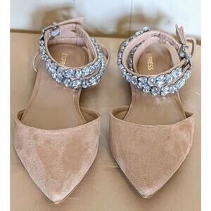 Women's Express Tan w/Rhinestone Embellished Double Ankle Straps Flat Size 7
